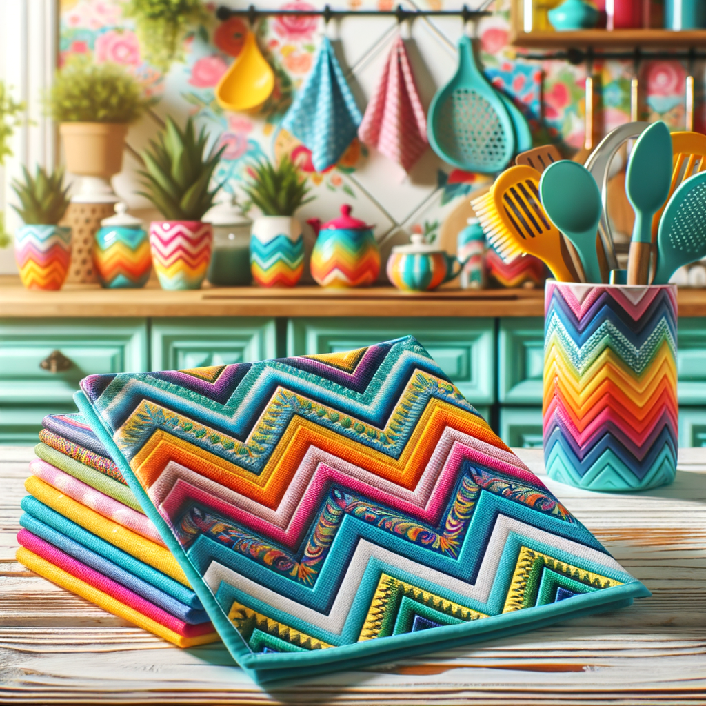 Chevron Dishcloth Set and bright kitchen accessories adding style and color to kitchen decor, showcasing chevron pattern kitchenware and colorful kitchen items.