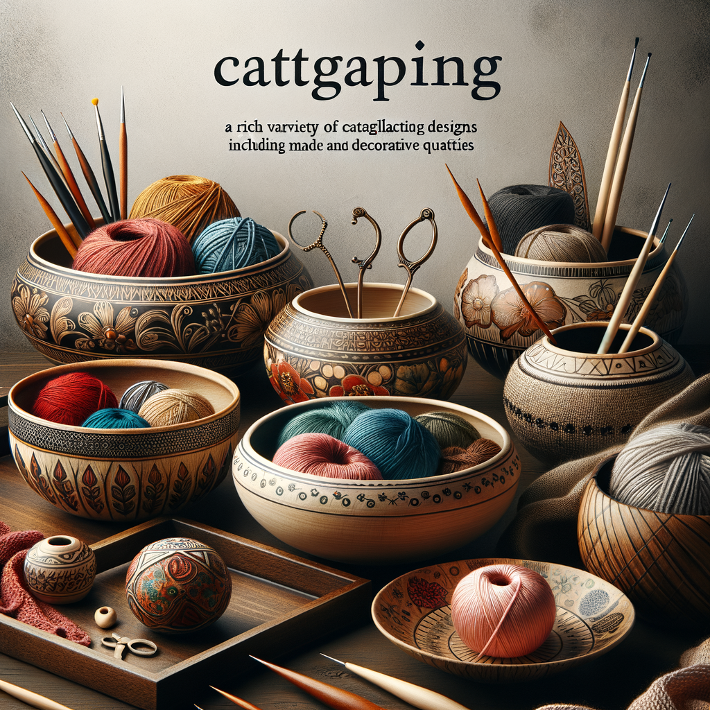 Assortment of stylish yarn bowl designs including decorative ceramic and wooden yarn bowls, functional knitting accessories like crochet bowls, and handmade yarn storage solutions for knitting enthusiasts.