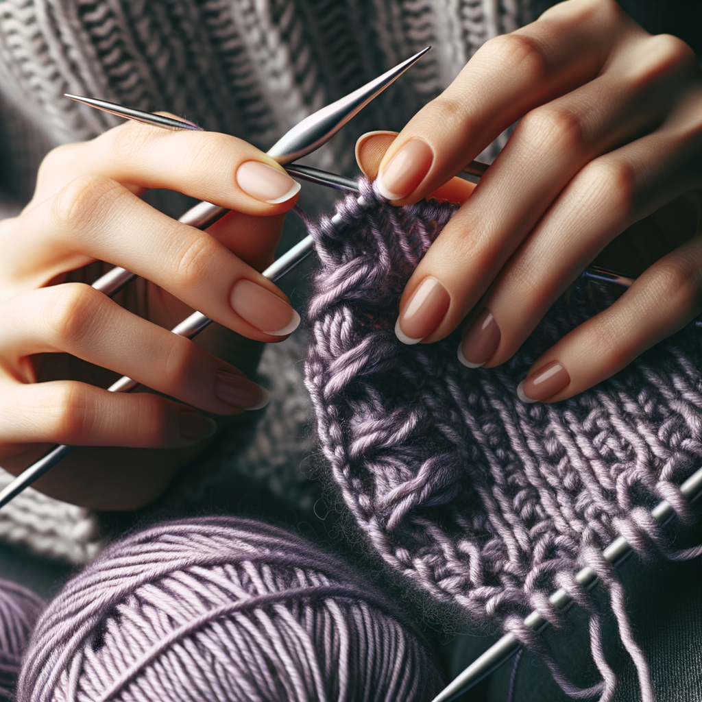 Hands skillfully correcting a knitting error with needles and yarn, showcasing detailed stitches and tools for knitting error correction and troubleshooting.
